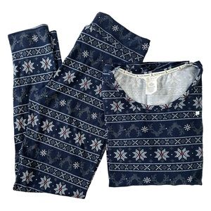 Lucky Brand Blue Soft Holiday Snowflake Print Pajama Set Size Medium